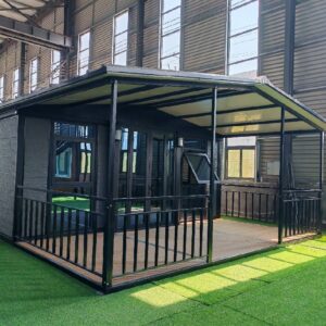 A 40-foot folding double-wing house with a pavilion