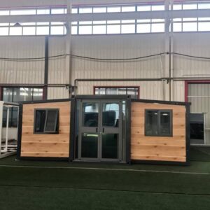 Double-wing folding house with wood-grain carved panels